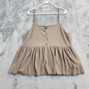 NEW SHEIN EZwear Top Womens L Tan Waffle Knit Button Front Peplum Tank Camisole